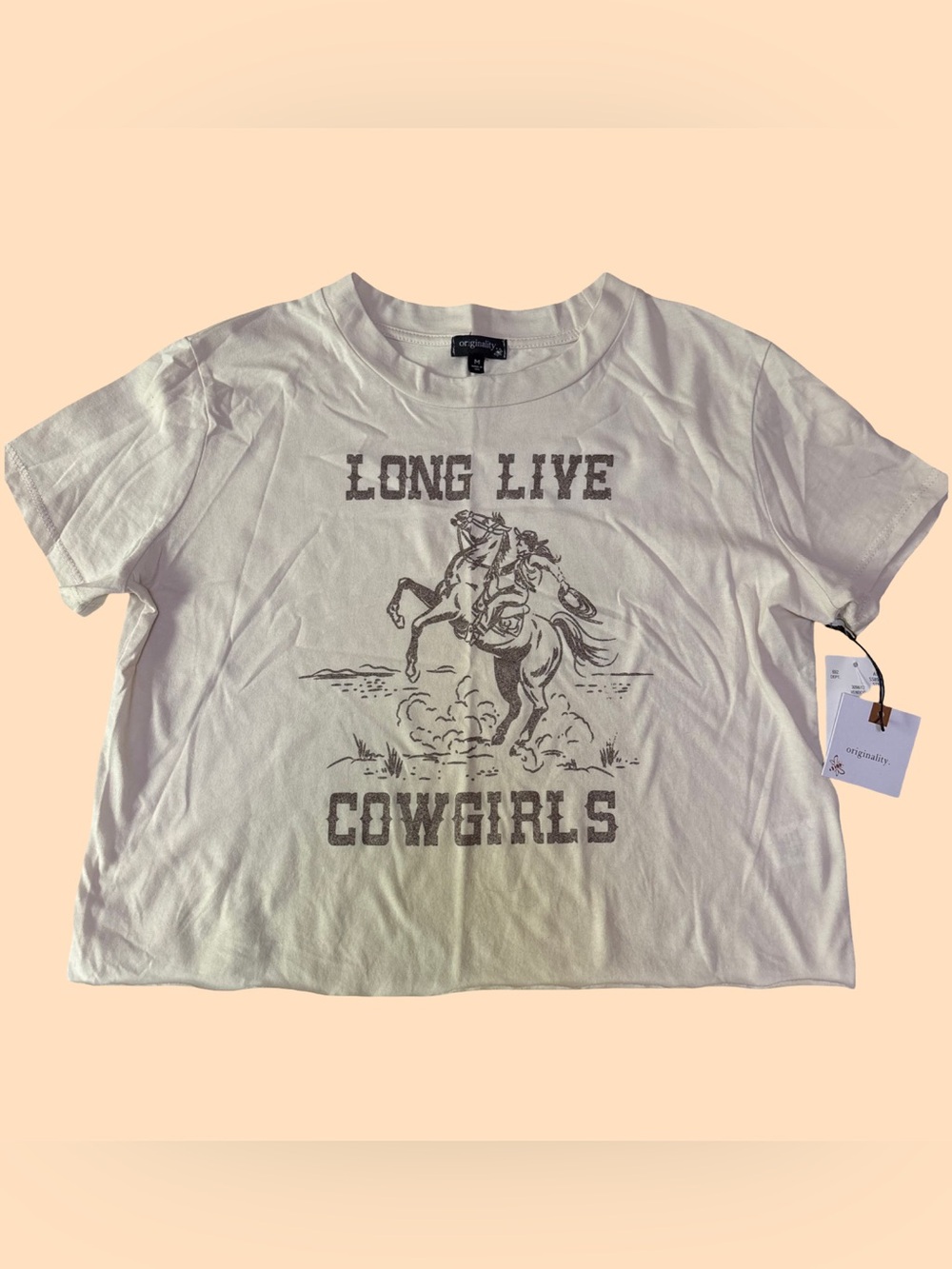 Long Live Cowgirls Graphic Tee - Cream Raw Hem Cropped NWT